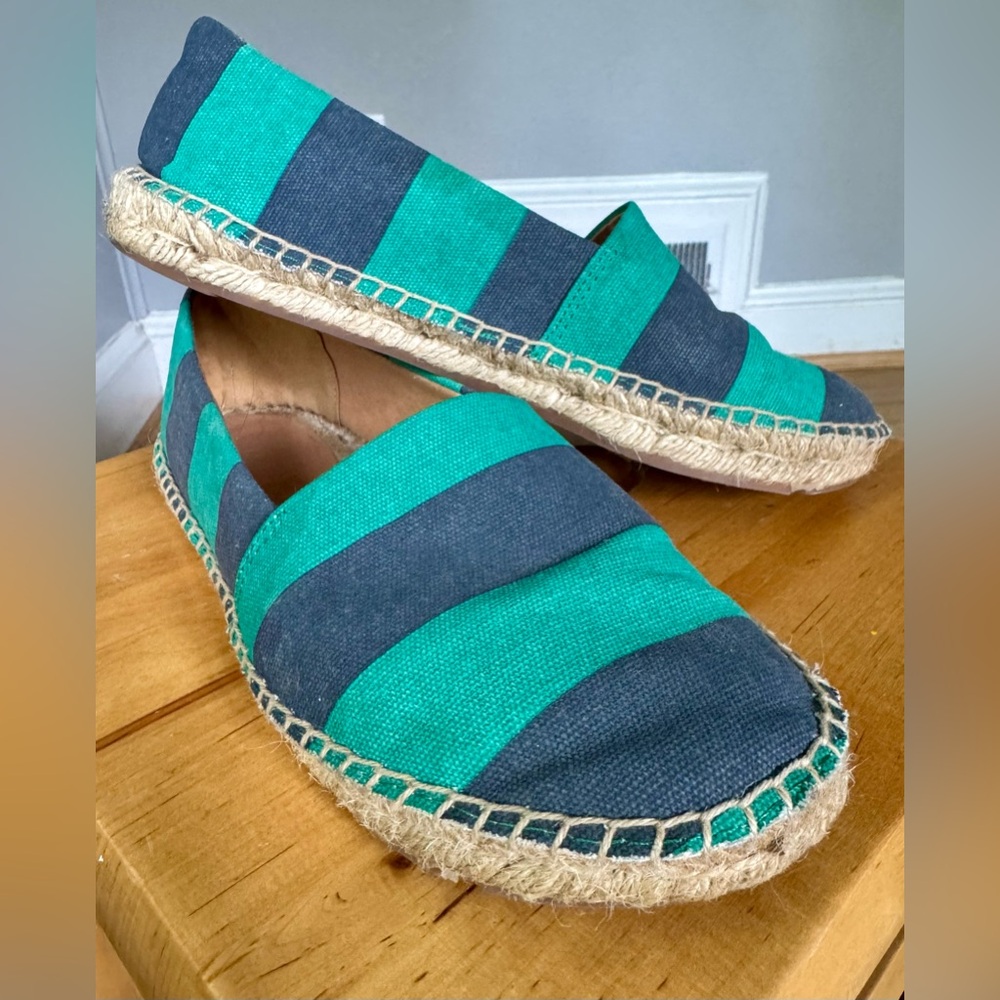 J. Crew Teal and Navy Espadrille Flats Size 7.5